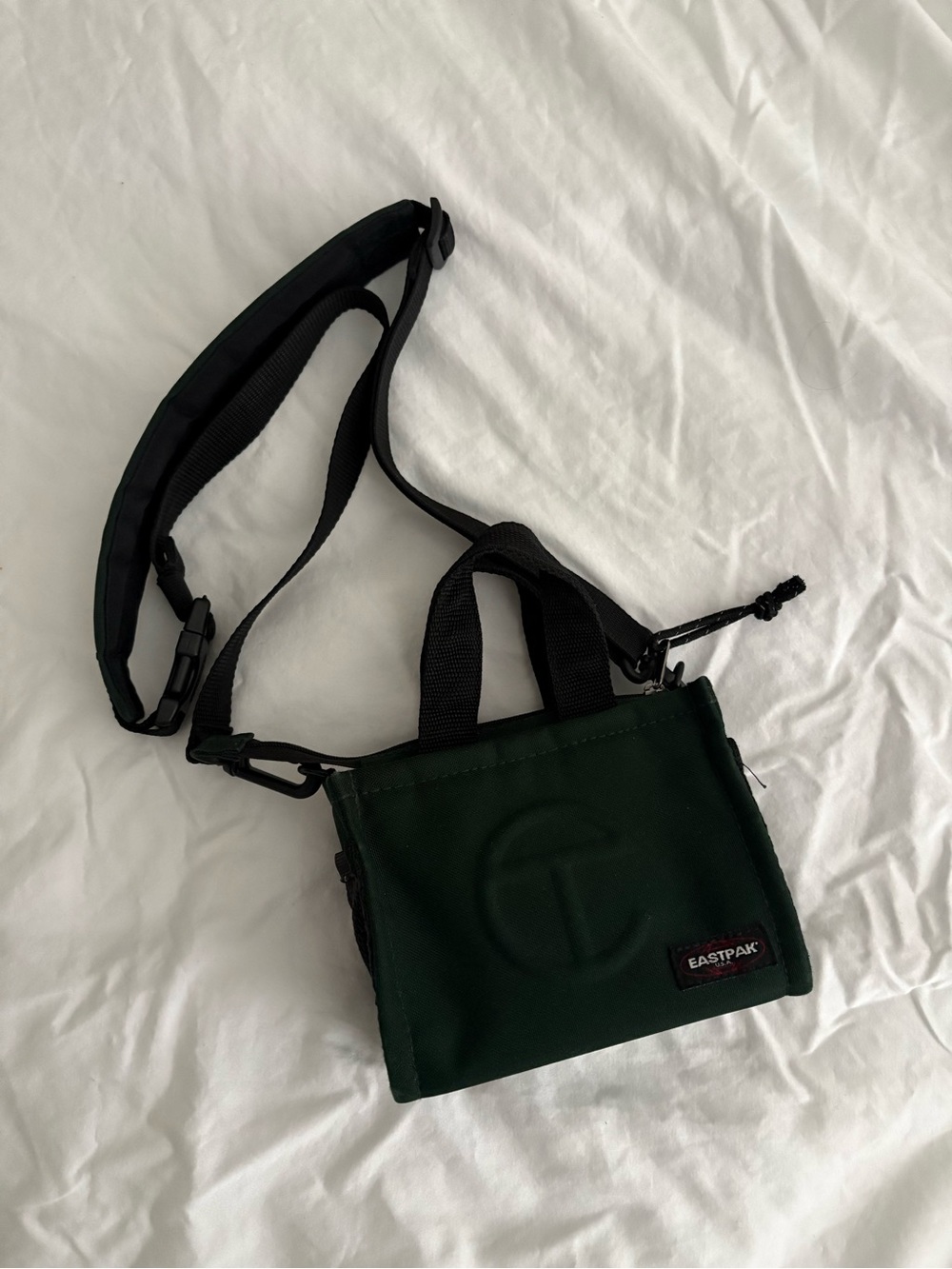 Telfar Dark Green Mini Tote Crossbody with Black Strap